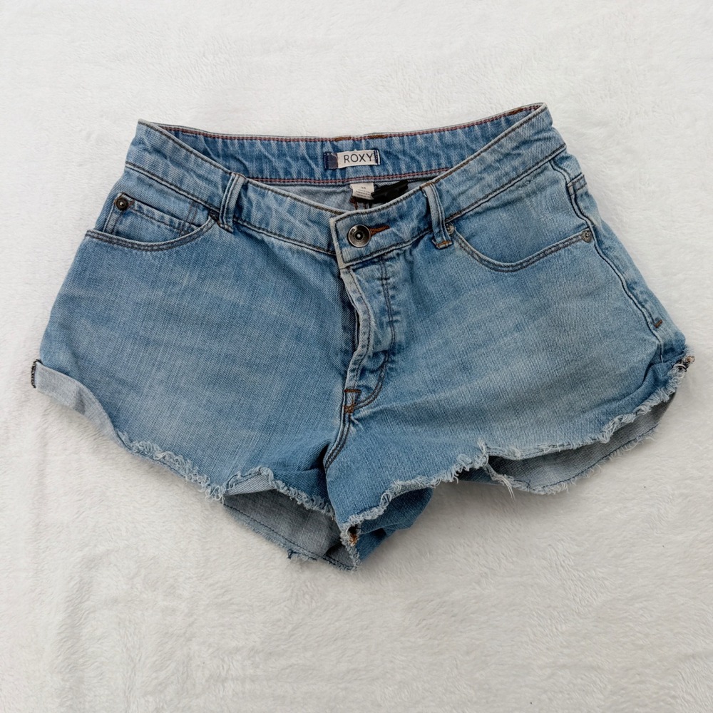 Roxy Jean Shorts Womens 24 Blue Excellent Denim Cutoff Raw Hem Button Fly